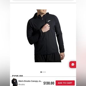 brooks running black hoodie with front zip pocket lightweight material size S